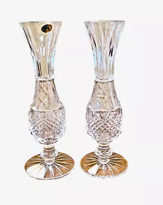 Buy Pair TaIl Irish Tyrone Full Lead Crystal Handmade Bud Vases With Signature 25cm • 40£