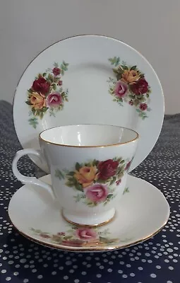 Buy Vintage Crown Trent China Set Cup/Saucer/Tea Plate Gold Trim Pink/Yellow Roses • 15£