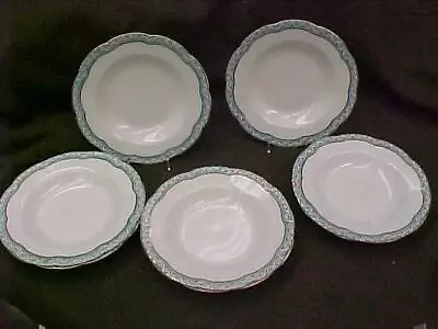 Buy 8 Vintage 1913 Johnson Brothers Touraine Flat Soup Bowls Blue White Gold Trim • 53.82£