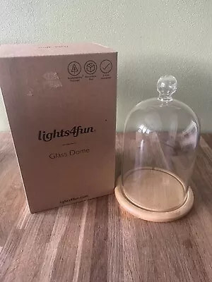 Buy Glass Cloche Bell Jar Dome With Bamboo Tray By Lights4fun  Approx 9”x 5.5” • 10£