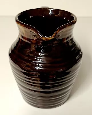 Buy Brown Glazed Ribbed Pottery Pitcher Jug P&K Crafts England 6  • 11.50£