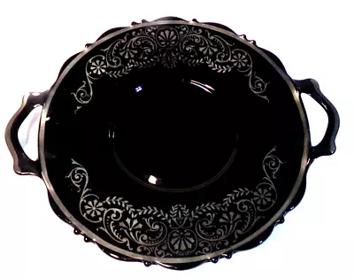Buy Vintage Black Amethyst Glass SILVER OVERLAY Serving Plate With Handles UNBRANDED • 11.18£