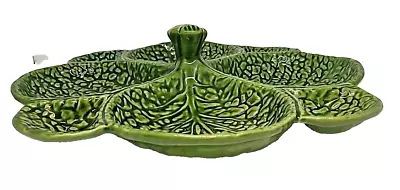 Buy Portugal Green Cabbage Leaf 4 Section Serving Dish Ceramic Majolica Vintage • 69.89£