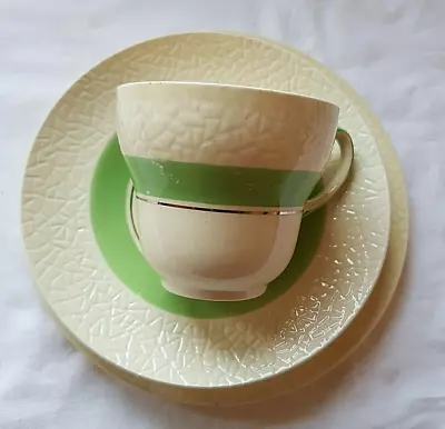 Buy Newhall, China Trio, Cream With Green And Gold Central Design • 4£
