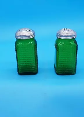 Buy Vintage (Set Of 2) Owens Illinois Green Depression Glass Waffle Salt & Pepper • 27.07£