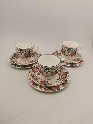 Buy X3 Vintage Sadler Olde Chintz Bone China Tea Cups, Saucers & Side Plate(AN_7900) • 15£