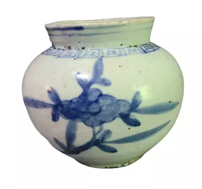 Buy Antique Korean Pottery Blue & White Joseon Vase Jar 5'' High #V1 • 233.68£