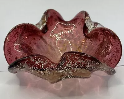 Buy Beautiful Vintage Murano Pink Cranberry And Silver Flecked Dish.  • 12.99£
