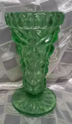 Buy Bohemian Vintage Green Diamond Cut Design Art Deco Czech Vase Circa 1940 #1002 • 12.99£