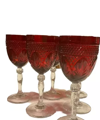Buy VTG Cristal D'Arques Durand Set Of 6 Cranberry Red Wine/Water Glass Goblets 8  • 39.14£