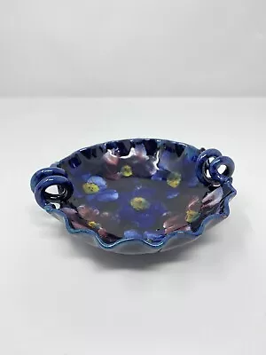 Buy VTG Bitossi Aldo Londi Navy Blue Hand-Painted Flowers 6” Trinket Dish Bowl MCM • 32.62£