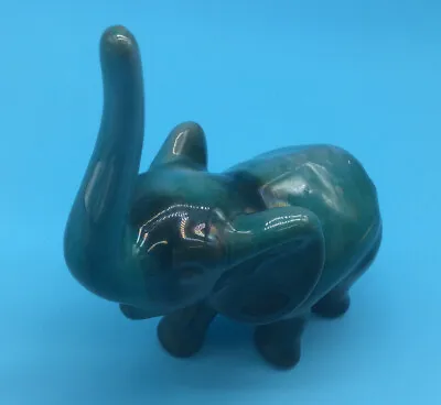 Buy Vintage Blue Mountain Pottery Blue Green Glaze Elephant Good Luck Trunk Up  • 41.97£