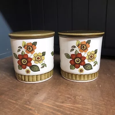 Buy Royal Worcester Palissy England 60's Clovelly Set Of 2 Cruet Lidded Floral Jars • 11.50£