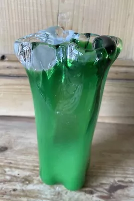 Buy Hand Blown Green Asymmetric Retro Glass Vase Heavy Quality 1970s Item • 9.81£