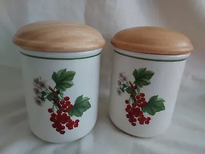Buy Pair Vintage Porcelain Royal Fine China Storage Jar & Wood Lid Fruit Design • 3.99£