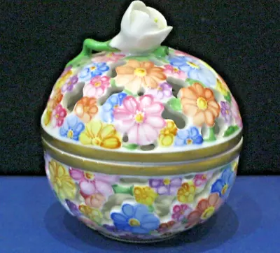 Buy Herend Hungary Reticulated Floral Handpainted Ball Shape Trinket Box #6219/C • 50£