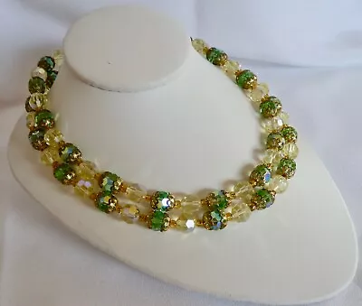Buy Vintage Necklace, 2 Strand, Green & Pale Yellow Aurora Glass  Beads, 17  • 19.99£