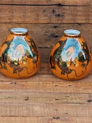 Buy Vintage Chinese Dragon Vase Lustre Bursley Ware Earthenware England Set Of 2 • 37.28£