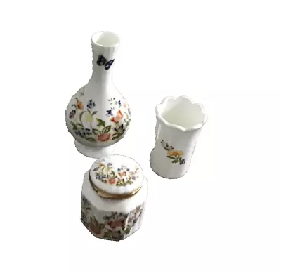 Buy 3 X Aynsley Bone China Pieces 2 Vases & A Lided Pot • 21£