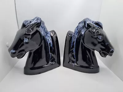 Buy Blue Mountain Pottery Bookends Horse Head Ceramic Canada Black & Blue Rare VGC • 59.99£