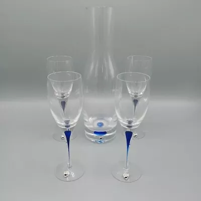 Buy Orrefors Sweden Intermezzo Blue Wine Carafe & 4 X Glasses FLT16-JR • 19£