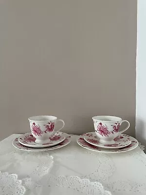 Buy 2 Laura Ashley Pink Peony Floral Trio Cup, Saucer & Side Plate Afternoon Tea Set • 35£