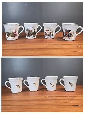 Buy 4 Crown Staffordshire Bone China Cups With Antique Automobiles With Gold Trim. • 37.27£