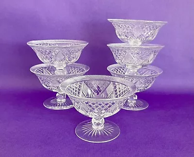 Buy Set Of 6 Vintage Cut Crystal Champagne Saucers Coupes Glasses Sherberts • 39.95£