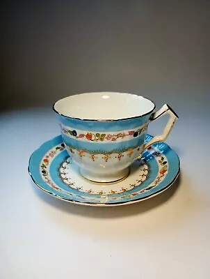 Buy Aynsley Strawberries & Blueberries Banded Blue Bone China Tea Cup & Saucer • 15£