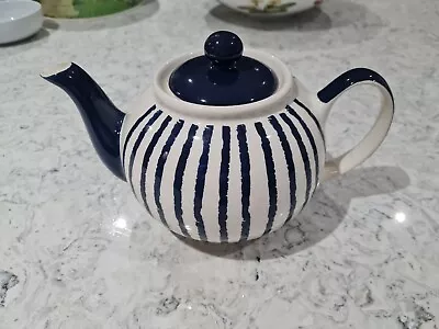 Buy Vintage Whittard Dark Navy Blue Handpainted Stripe Large 2 Pint Teapot • 14.99£