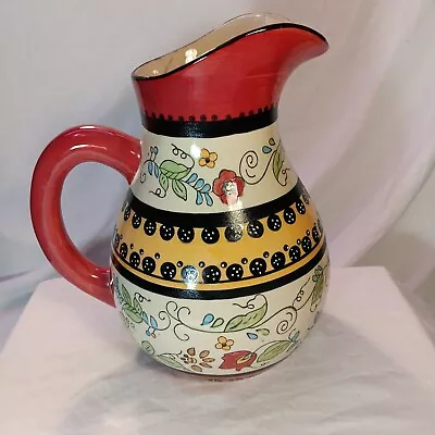 Buy Decorative Red Black Yellow Floral Embossed  Art Pottery Home Decor Pitcher Vase • 24.23£