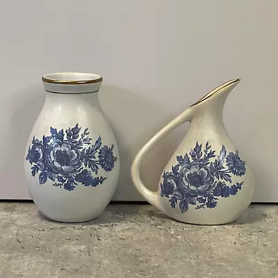 Buy Vintage Miniature Vase X2 - Blue Gouda Pottery FLORA Dutch Signed Numbered Retro • 15£