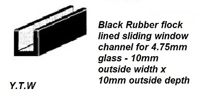 Buy Flocked Lined Rubber Sliding Window Channel 10mm X 10mm U  / Upto 4.75mm Glass  • 15.31£