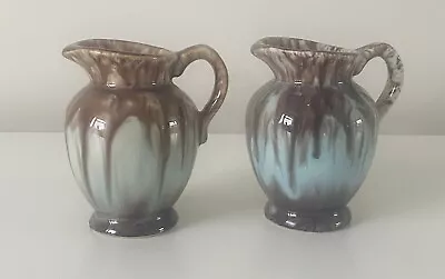 Buy Pair Of Vintage Minsture Jugs Blue Brown Pottery Foreign • 5.99£