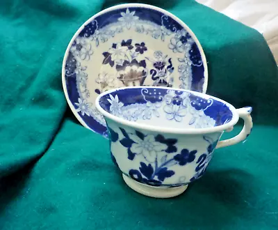 Buy Antique H&S Hilditch & Sons Tea Cup & Saucer Flow Blue & White 1822-1830 • 15.50£