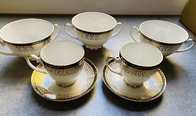 Buy Royal Grafton Majestic 2xCups & Saucers, 3xBowls, Green Vintage Fine Bone China • 7£