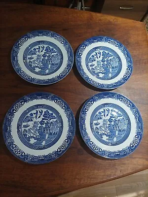 Buy 4 X Vintage Wood & Sons Woods Ware Blue Willow Pattern 10 Inch Dinner Plates • 25£