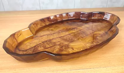 Buy Vintage Davidson Art Deco Vanity Dressing Table Tray Dish Amber Cloud Glass • 24.99£