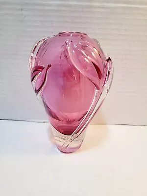 Buy  William Glasner Pink Cranberry Leaf Art Glass Vase Signed Numbered Vintage EUC  • 101.58£