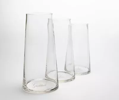 Buy Set Of 3 Glass Vases Tall Crystal Decor Design  Love ,  Joy  &  Gratitude  • 19.99£