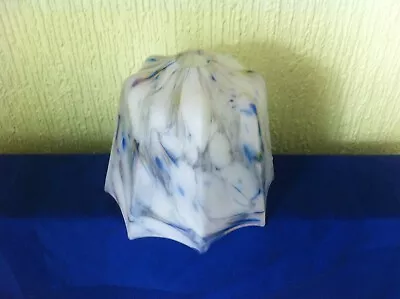 Buy Vintage French Art Deco White And Blue  Mottled Glass Shade • 15£