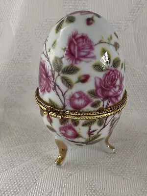 Buy Vintage Ceramic Egg Shaped Trinket Pot With Flower Decoration Collectible • 10£