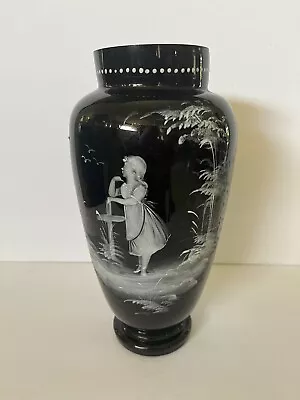 Buy Vintage Black Amethyst Mary Gregory Glass Vase Large 11.5” Girl Leaning On Cross • 86.73£
