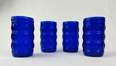 Buy Set Of 4 Vintage BRAZIL Cobalt Blue Tumbler Glasses Diamond Pattern 10 Oz, 4.5” • 11.65£