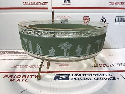 Buy 1960s Wedgwood Jeanette Green Band/Gold Trim Footed Serving Bowl W/Stand • 19.90£