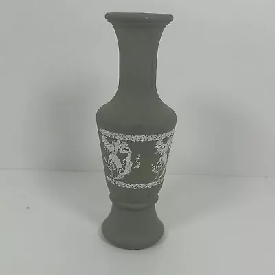 Buy Vintage Glass Bud Vase Green Wedgewood Portrait Greek Design 5.75” • 7.42£