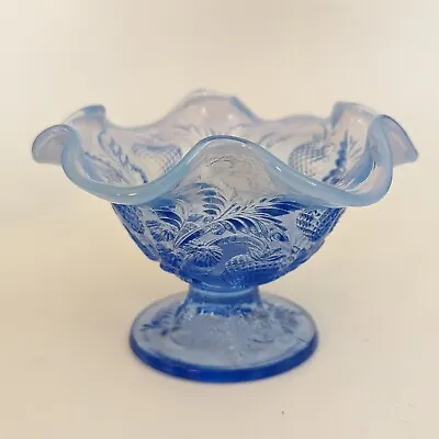 Buy Fenton Glass Sherbet Compote Dish Strawberry Opalescent Blue 1980s Footed • 21.43£