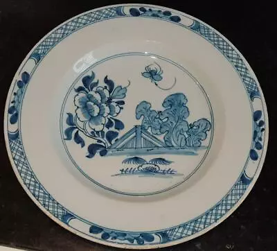 Buy Good 18th C Delft Plate Peony & Fence Pattern With Just Minor Fritting C 1780+ • 63.99£