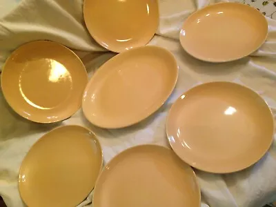 Buy Vintage Plain Yellow Poole Plates 23cm X 6 Plus Oval Serving Plate • 40£