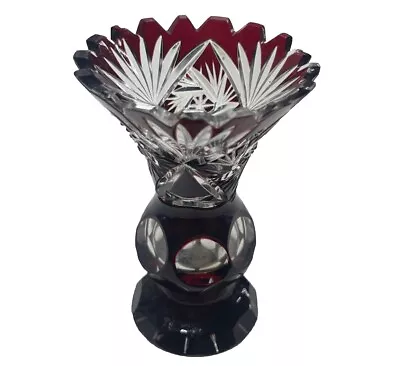 Buy Bohemian Ruby Cut Glass Mini 4” Tall 2.5” Diameter Vase (hsh7) • 6.99£